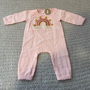 Mud Pie Rainbow Applique One Piece 6-9 Months 100% Cotton Pink NWT